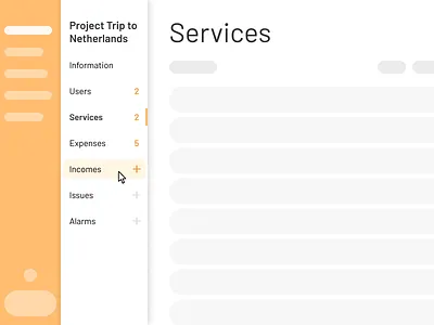 Side menu with two level navigation and quick actions action add click hover interaction menu menu design menubar navigation orange project quick side touch