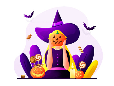 Halloween candle candy girl pumpkin