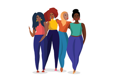 Women of color co-existing. art digital digitalart digitalillustration flatillustration girl girls happy illustration illustrations together woman women