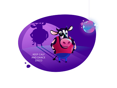 Keep calf calf character dance disco discoball illustraion shadow