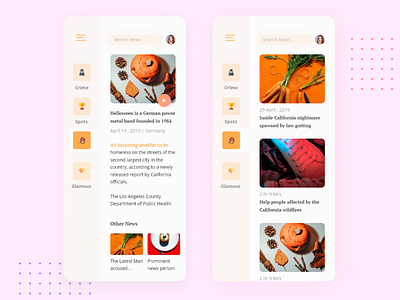 The News App android app card clean ios iphone new app news newsfeed photo search sidebar tab text uiux