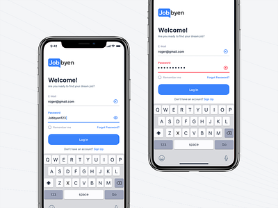 Jobbyen: Wrong Password animation app application branding clean dailyui design inspiration job job finder log in log in screen minimal mobile app password ui ux web website wrong