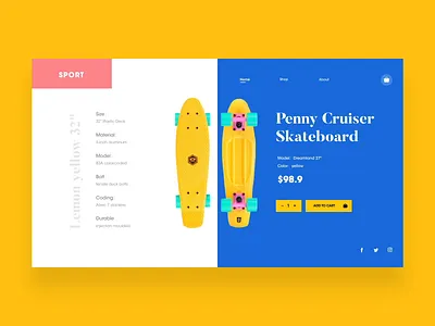 Skateboard web animation app blue design flat illustration pink product purple shopping ui ux vector web web design website yellow