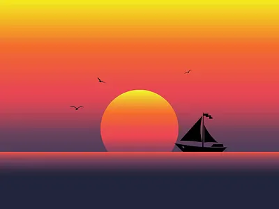 sunset adobe illustrator design illustration ship sunset vector