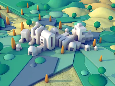 HOME 3d 3d environment 3d illustration 3d landscape 3d lettering 3d type environment illustration geometric home illustration landscape lettering type type illustration