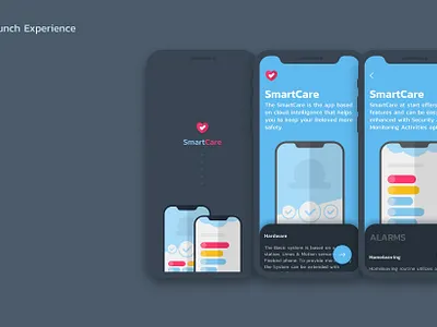 SmartCare app branding care dark mode flat health illustration iphone loading loading screen mobile onboarding ui