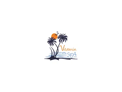 Vitamin Sea birds design logo sea sun tree vitamin sea