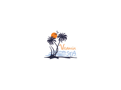 Vitamin Sea birds design logo sea sun tree vitamin sea