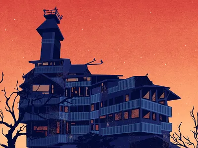 Crossville Treehouse - Billy Wayne Davis Gig Poster billy wayne davis comedy gig poster illustration photoshop poster sunset texture treehouse