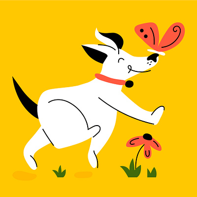 Dog & his little friend character characters design doodle illustration vector