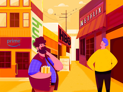 Western Town II affinity designer beautiful boy character choose film friend hbo illustration landscape man movie netflix orange people sunset town uran walk western