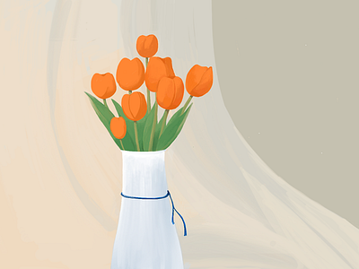 Orange Tulip art graphic home interior illustration modern vintage