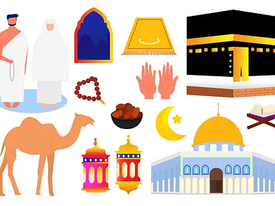 Islamic pilgrimage character flat design graphic design hajj illustration islamic pilgrimage islamic pilgrimage kaabah landing page people umroh vector
