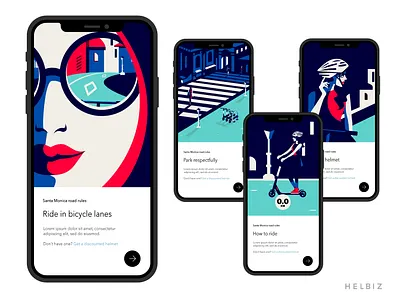 Helbiz Onboarding Illustrations animation art cute face girl helbiz helmet illustration illustrator lips malikafavre mobile mobileapp newyorker onboarding scooter tech ui user interface ux
