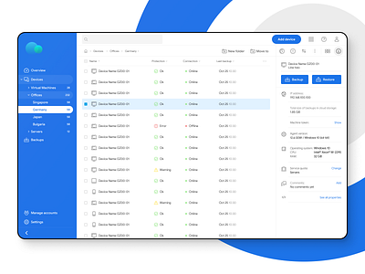 Backup management tool app backup clean designer device drive flat hard disk machine management organize performance protect recovery responsive secure tool ui ux virtual