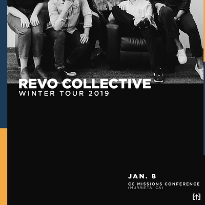 REVO COLLECTIVE: WINTER TOUR '19 band black blue christian collective grayscale minimal photography promotional design tour typography worship worship band yellow