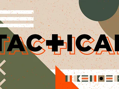 TACCON alphabet conference cream graphics green illustration men military orange shapes speckle tactical tan typography