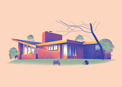 Michigan – Robert and Rae Levin House (1948) architecture art design home house illustration series