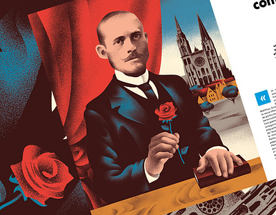 Illustration for Usbek & Rica (1) france illustration magazine poet portrait rose