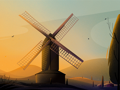 Brill windmill bird cloud colour hill home illustration illustrations illustrator journey landscape light mill morning nature natureillustration project sky texter tree