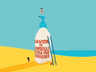 Clean Fun beach children clean clean fun editorial illustration fun kids savon de marseille soap summer summertime
