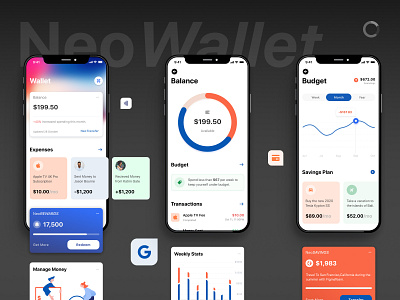 NeoWallet - eWallet - Fintech - UI [P1] app apple application card clean credit dark design ewallet finanace fintech graph ios minimal money pay payment trending ui