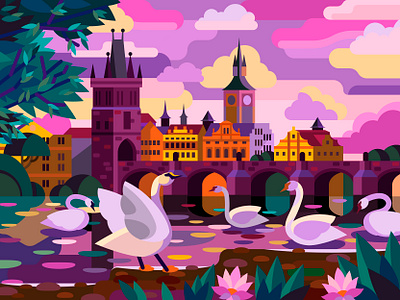 Prague art cartoon design digital draw graphic illustration landscape vector