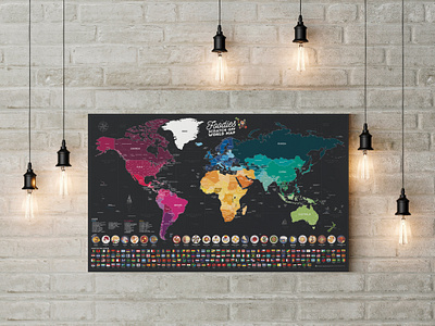 World Scratchable Map with foodies and flags - Phase02 cadeau carte deco decoration flags foodies foodporn gastronomie gift map monde poster present travel travellers voyage world