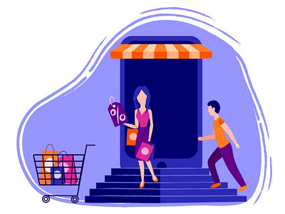 Online shopping concept flat illustration mobile phone modern online people shop shopping style vector vector artist