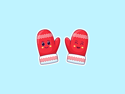 Christmas Kawaii Mittens, Stickers baby cartoon character cheerful christmas comic cute emoji emotion funny glove happy illustraion joyful kawaii kid mitten pair sticker