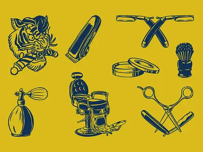 8 Barbershop Logo Set barber barbershop barbershop logo brand design branding clothing creativemarket digital illustration hand drawn identity illustration illustrator logo mark vintage vintage font vintage logo