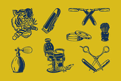 8 Barbershop Logo Set barber barbershop barbershop logo brand design branding clothing creativemarket digital illustration hand drawn identity illustration illustrator logo mark vintage vintage font vintage logo