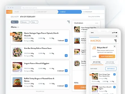 Macros - Healthy Food delivery checkout delivery delivery service design ecommerce food delivery food delivery service foodie healthy illustration responsive responsive design responsive website sport ui user experience user interface ux