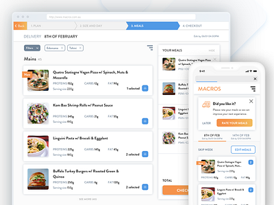 Macros - Healthy Food delivery checkout delivery delivery service design ecommerce food delivery food delivery service foodie healthy illustration responsive responsive design responsive website sport ui user experience user interface ux