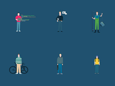 CHARACTERS illustrations bicycle bold character design chracter coding design fishing flat graphic graphics illustration illustrations keyboard minimal simpel simple soccer team team page vector