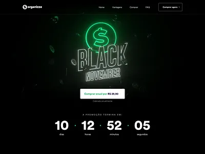 Organizze - Black November landing page 3d black friday black november cinema4d countdown countdowntimer hero banner heroes landing page octane organizze timer ui