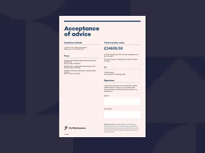 Profile Pensions: Acceptance Form branding design fin tech financial services form form design pensions pink print typography