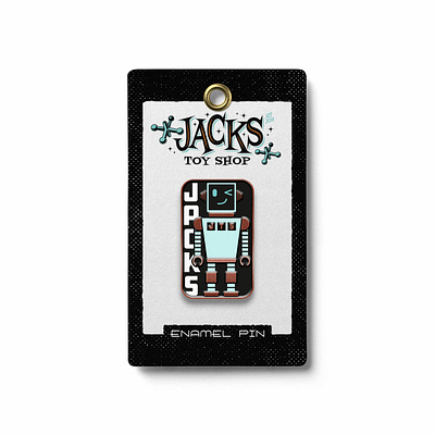 Robot Pin for Jacks Toy Store branding design enamelpin illustration illustration art illustration design jacks toy store logo merchandise pin pins robot design toystore typography vector