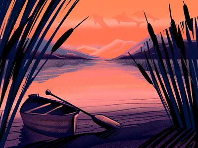 Sunset River Illustration boat creative art design design studio digital art digital illustration digital painting graphic design illustration illustration art illustrator loneliness nature nature illustration procreate river sunset