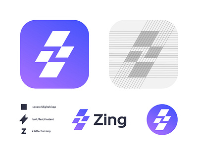 Zing logo concept pt.5 | Apps builder ( for sale ) branding carazan brands vadim identity digital app icon mark icons geometric mdoern branding instant fast brand logos lettering negative space lighting speed square digit z letter bolt light