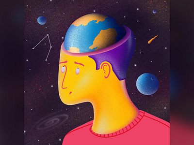 Planet Head apple pencil earth head human illustration ipad pro mind planet procreate sky space universe