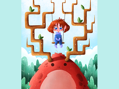 Spirit buddy adorable antlers character character design color concept art cute drawing friends girl illustration inktober nature procreate procreate art spirit swing