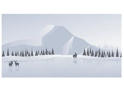 Forzen Lake abstraction cold deer derby design historical ice illustration illustrator lake landscape minimal monochrome mountain pines snow usa vector white winter