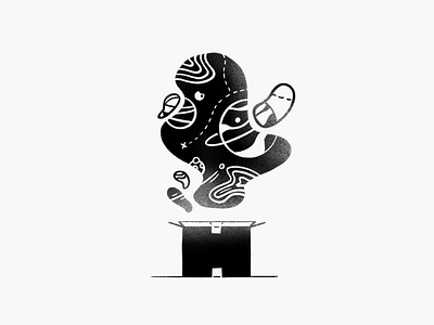 Principles adventure blackandwhite box flourish grain illustration incentro office principles procreate ring simple texture