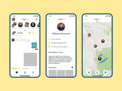 WEEVUS APP app branding design family figma map app maps material design messenger app ui ux ux ui design