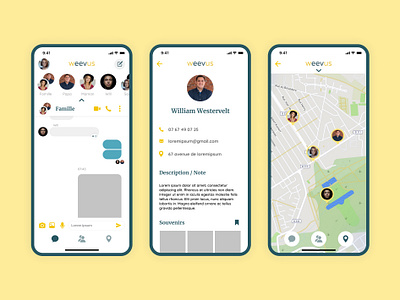 WEEVUS APP app branding design family figma map app maps material design messenger app ui ux ux ui design