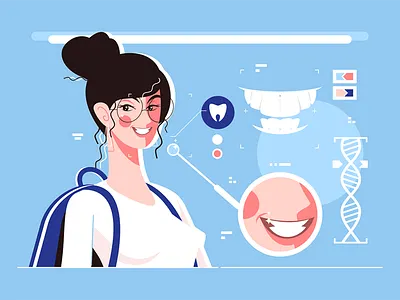 Beautiful teeth character cheerful engineering flat genetic illustration kit8 smile teeth vector woman