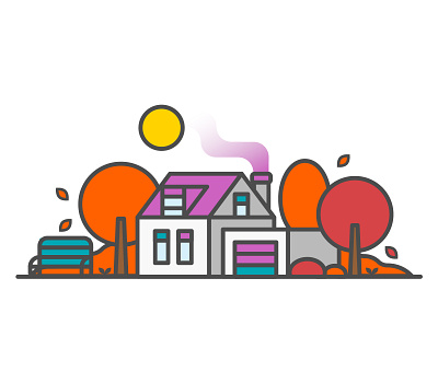 Home in Automn automn flat design home