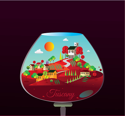 Toscany all the pretty colors branding city illustration depth glass illustration illustration art illustration design illustration map map redwine tuscany village wine winery