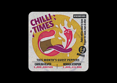 Chilli Times - From 'Clubs & Communities' bar beer beermat beverage chilli pepper coaster food and drink hot sauce illustration overprint pub retro texture vector